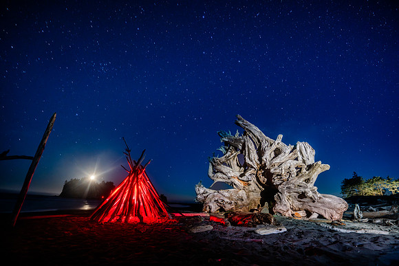 Driftwood, painting with light, La Push, WA
