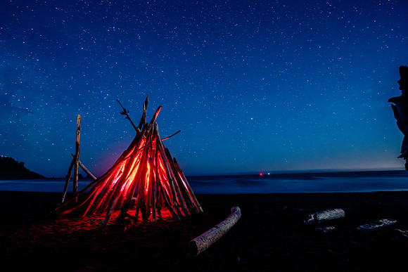 Driftwood, painting with light, La Push, WA